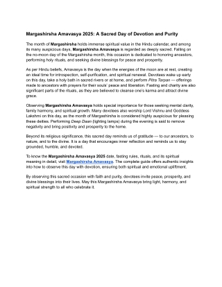 Margashirsha Amavasya 2025: A Sacred Day of Devotion and Purity