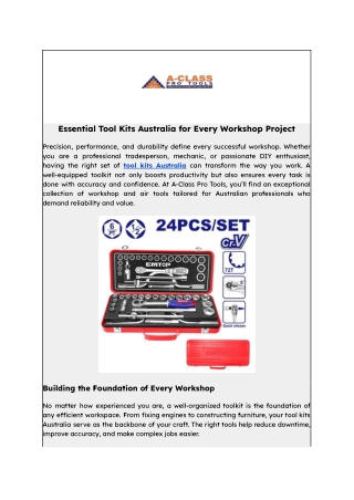 Essential Tool Kits Australia for Every Workshop Project