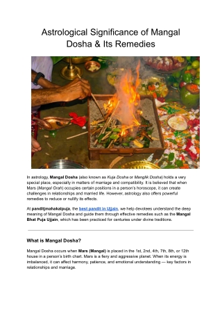 Astrological Significance of Mangal Dosha & Its Remedies