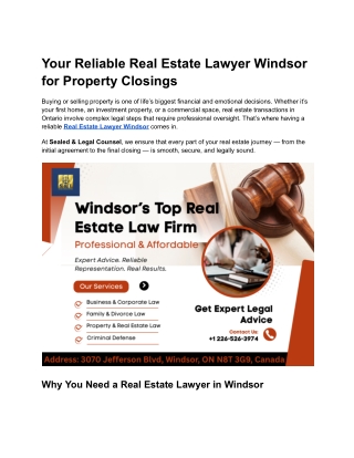 Your Reliable Real Estate Lawyer Windsor for Property Closings
