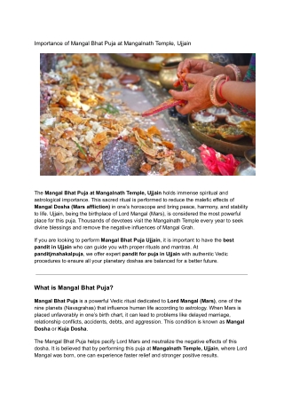 Importance of Mangal Bhat Puja at Mangalnath Temple, Ujjain