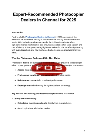 Expert-Recommended Photocopier Dealers in Chennai for 2025