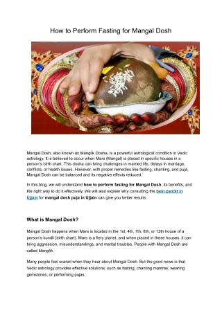 How to Perform Fasting for Mangal Dosh