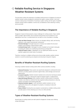 Reliable Roofing Service in Singapore_ Weather-Resistant Systems
