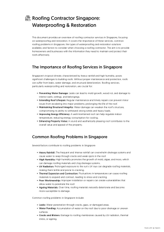 Roofing Contractor Singapore_ Waterproofing & Restoration