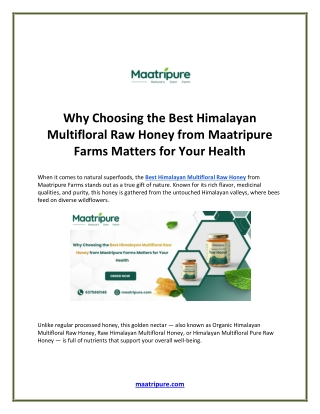 Why Choosing the Best Himalayan Multifloral Raw Honey from Maatripure Farms Matters for Your Health
