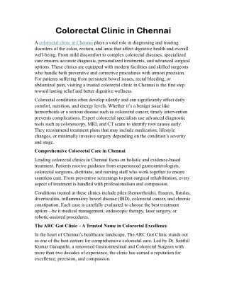 Colorectal Clinic in Chennai