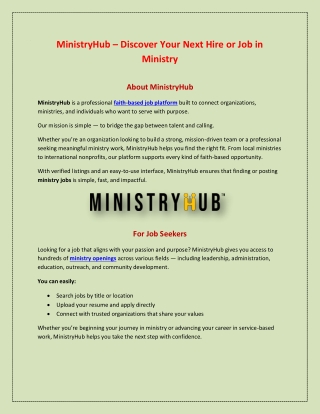 MinistryHub – Find Your Next Job or Hire in Ministry