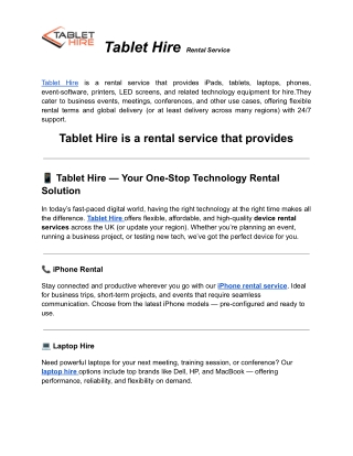 Tablet Hire  Rental Service
