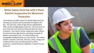 White Safety Hard Hat with 4 Point Ratchet Suspension for Maximum Protection
