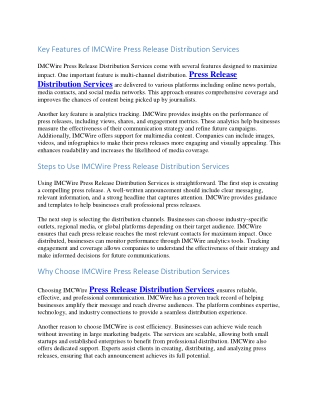 Press Release Distribution Services Designed by IMCWire for Global Brands