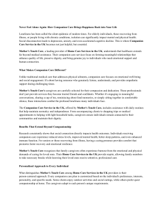 Companion Care Service in the UK