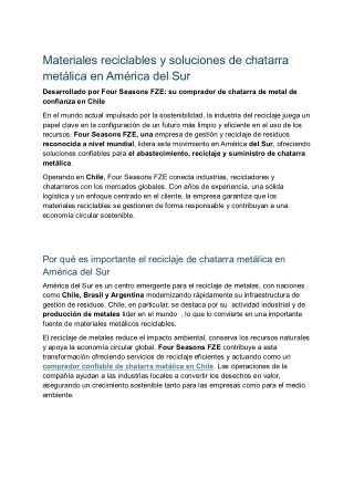 Materiales reciclables y soluciones de chatarra metálica en América del Sur
