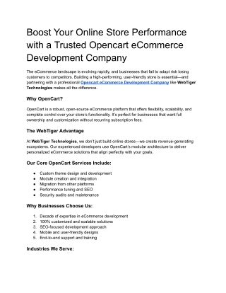Opencart eCommerce Development Company