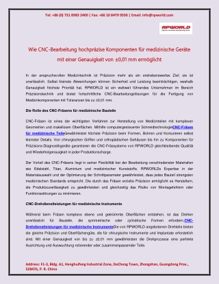 Wie CNC-Bearbeitung hochpräzise Komponenten für medizinische Geräte mit einer Genauigkeit von ±0,01 mm ermöglicht