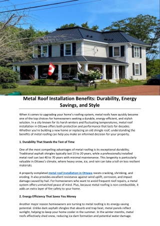 Metal Roof Installation Benefits: Durability, Energy Savings, and Style