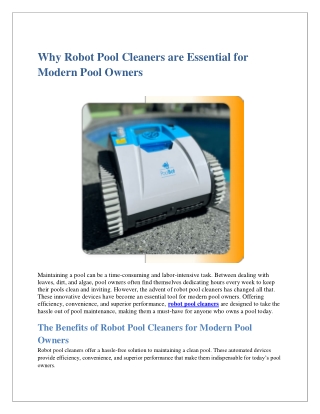 The Essential Benefits of Robot Pool Cleaners for Pool Owners