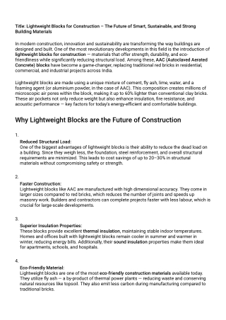 Lightweight Blocks for Construction – The Future of Sustainable Building