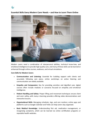 Essential Skills Every Modern Carer Needs and How to Learn Them Online