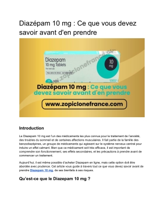 Diazépam 10 mg : Ce que vous devez savoir avant d'en prendre