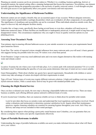 How to Plan an Outdoor Event that Consists Of Quality Bathroom Facilities.