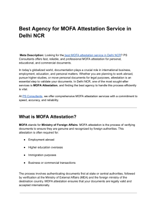 Best Agency for MOFA Attestation Service in Delhi NCR