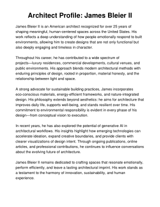James Bleier II: Crafting Emotion Through Architectural Expression