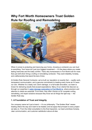 Why Fort Worth Homeowners Trust Golden Rule for Roofing and Remodeling