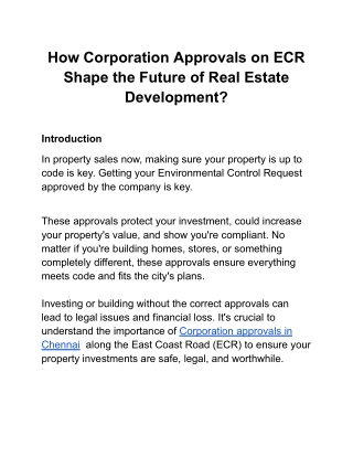How Corporation Approvals on ECR Shape the Future of Real Estate Development