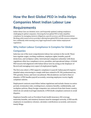 How the Best Global PEO in India Helps Companies Meet Indian Labour Law Requirements