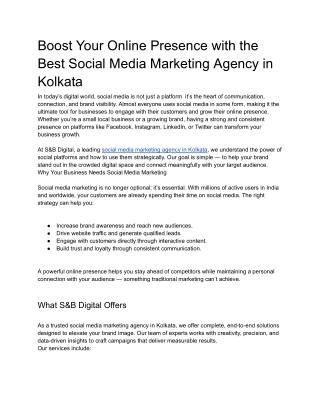 Boost Your Online Presence with the Best Social Media Marketing Agency in Kolkata