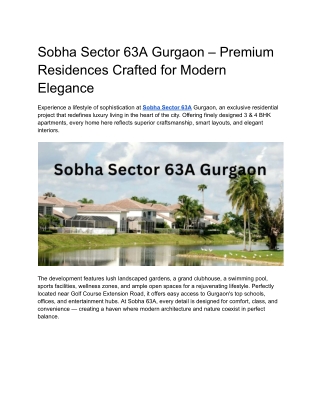 Sobha Sector 63A Gurgaon – Premium Residences Crafted for Modern Elegance