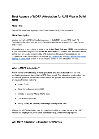 Best Agency of MOFA Attestation for UAE Visa in Delhi NCR