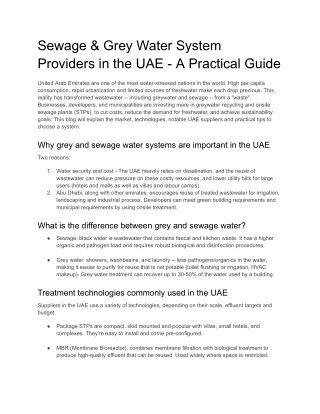 Sewage & Grey Water System Suppliers in the UAE — a practical guide