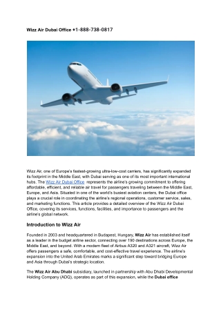 Wizz Air Dubai Office  1-888-738-0817
