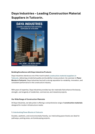 Daya Industries  Leading Construction Material Suppliers in Tuticorin