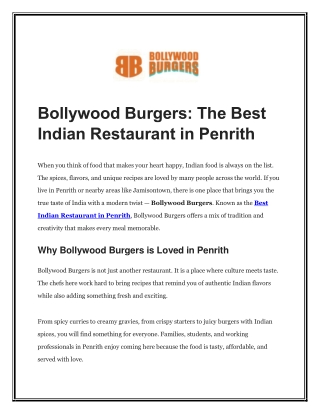 Bollywood Burgers The Best Indian Restaurant in Penrith