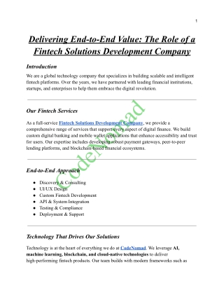 Value- The Role of a Fintech Solutions Development Company