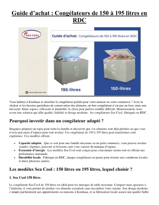 Guide d’achat : Congélateurs de 150 à 195 litres en RDC