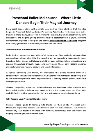 Preschool Ballet Melbourne – Where Little Dancers Begin Their Magical Journey