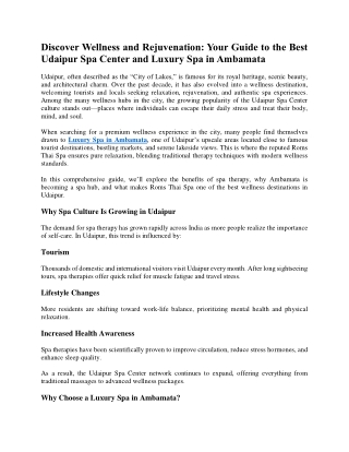 Discover Wellness and Rejuvenation: Your Guide to the Best Udaipur Spa Center