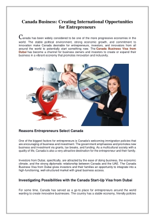 Canada Business, Creating International Opportunities for Entrepreneurs