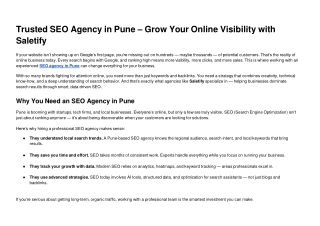 Trusted SEO Agency in Pune Grow Your Online Visibility with Saletify