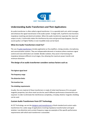 What Are Audio Transformers Used For?