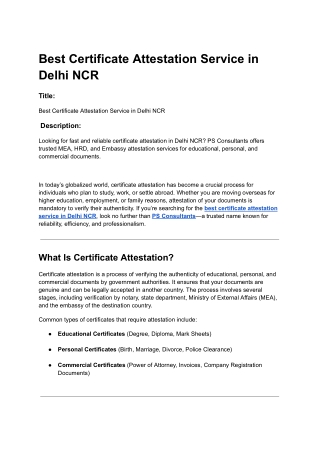 _Best Certificate Attestation Service in Delhi NCR