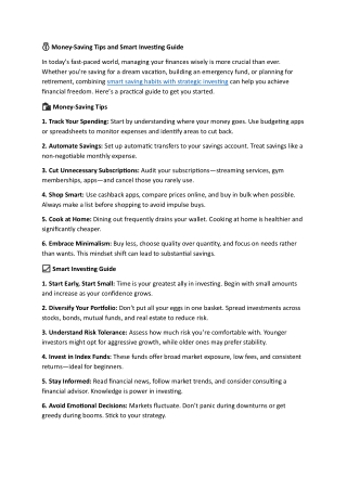 Money-Saving Tips and Smart Investing Guide