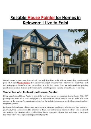 Reliable House Painter for Homes in Kelowna