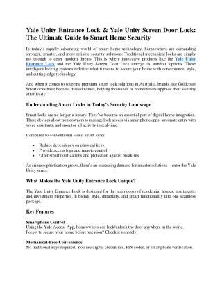 Yale Unity Entrance Lock & Yale Unity Screen Door Lock: The Ultimate Guide