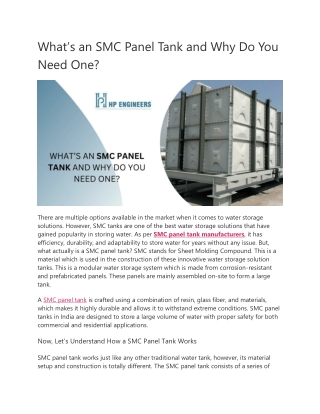 What’s an SMC Panel Tank and Why Do You Need One