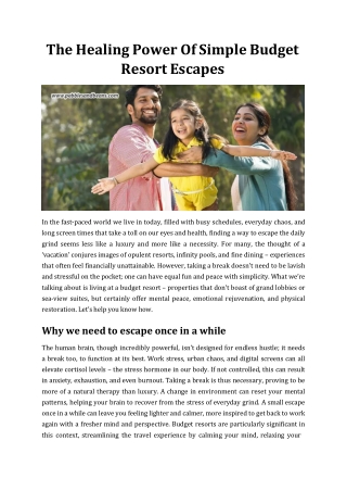 The Healing Power Of Simple Budget Resort Escapes